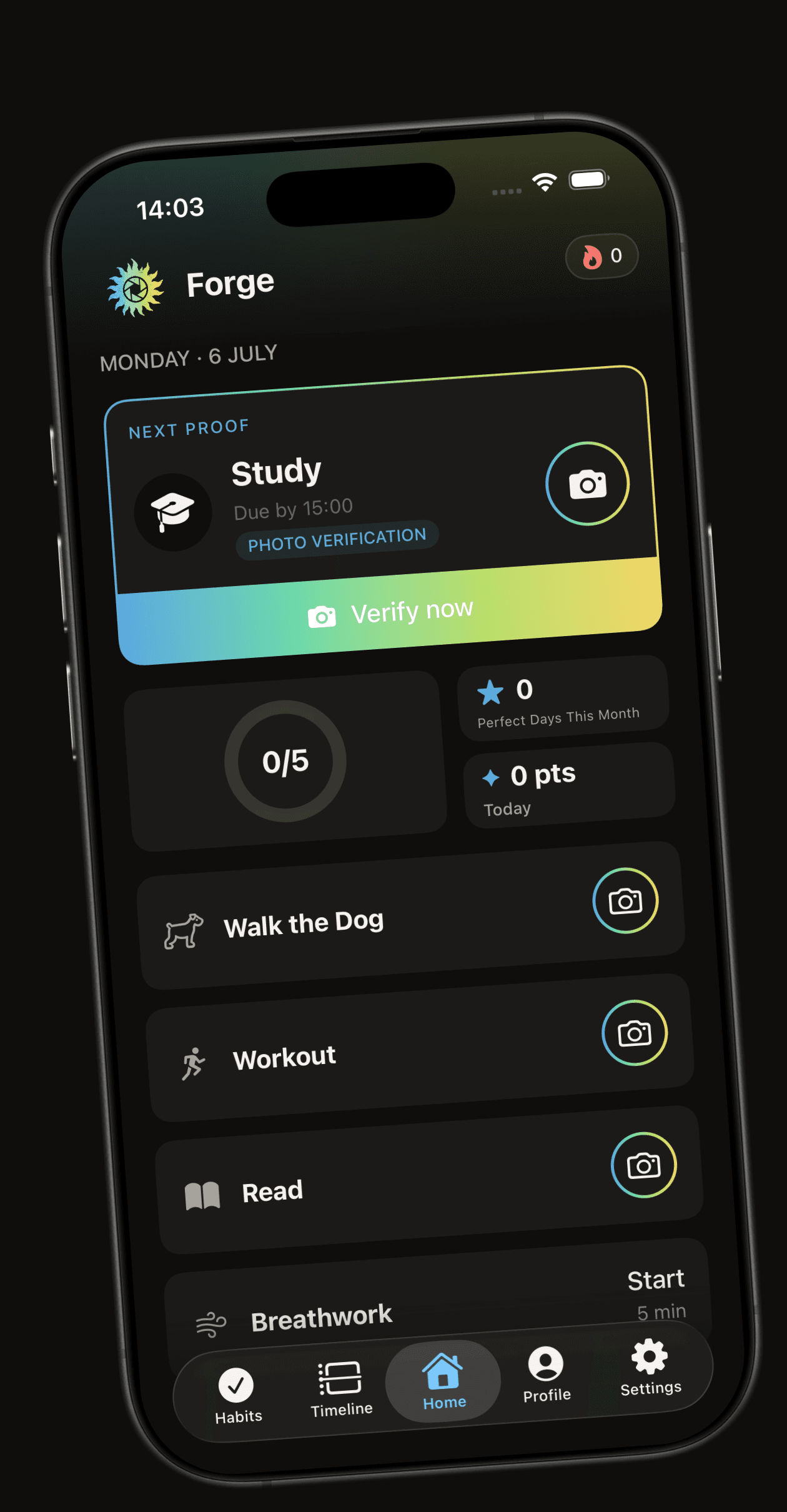 Forge app shown in dark mode